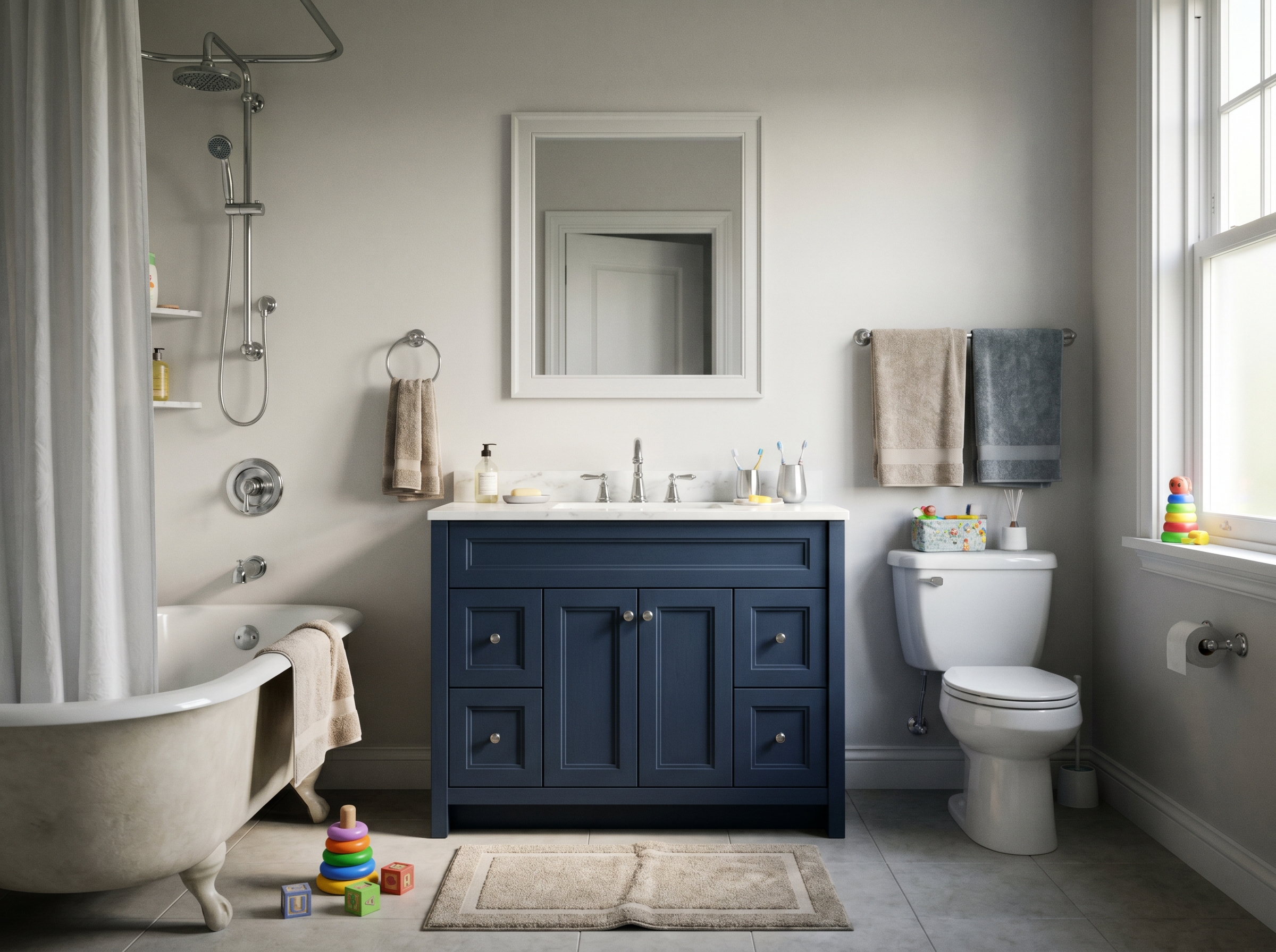 Refinished sage-green bathroom vanity