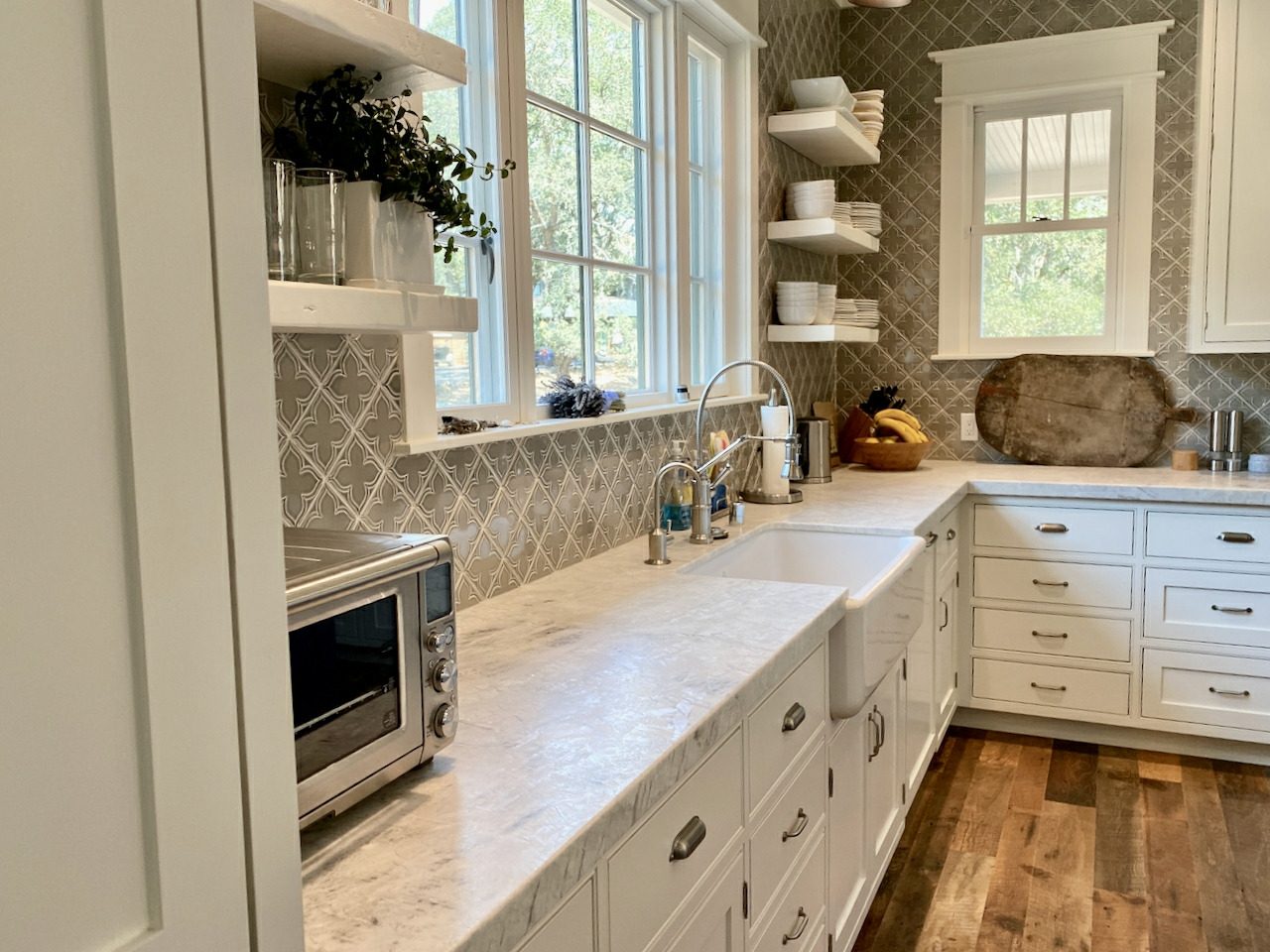 Refinished white kitchen cabinets in a Sonoma home
